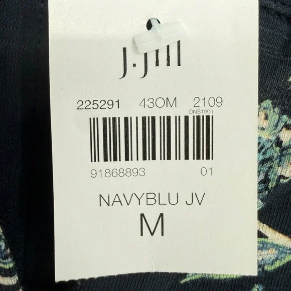 NWT J.Jill Navy Blue Floral Paisley Split Neck 3/4 Sleeve Knit Dress Size Medium - Picture 4 of 13